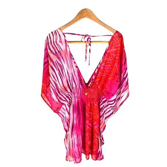 Hawaiian Tropic : NEW Pink Palm Zebra Print Beach Bathing Suit Cover Up : M - Picture 1 of 10